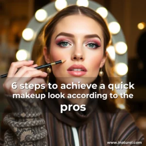 Artistic representation for 6 steps to achieve a quick makeup look according to the pros